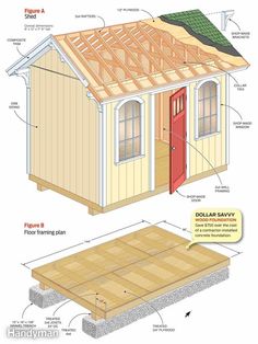 the diagram shows how to build a shed with wood flooring and sidings on it