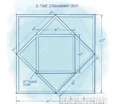 a blueprinted drawing of a square in the shape of a diamond with measurements