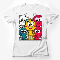 Colorful Cartoon Character Family T-Shirt, Cute Animated Group Tee, Fun Kids and Adults Apparel Female T-Shirt Custom graphic T-Shirt.Customize your color Playful Cartoon Print Crew Neck T-shirt, Playful Crew Neck T-shirt With Cartoon Print, Multicolor Cartoon Print Crew Neck Top, Playful Crew Neck Tops With Screen Print, White Fun T-shirt With Character Print, Multicolor Fun T-shirt With Character Print, Multicolor Character Print Fun T-shirt, Fun Multicolor Character Print T-shirt, Fun Cartoon Print Crew Neck Top