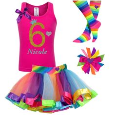 Gold Sparkle Diva 6th Birthday - Bubblegum Divas Glow Party Outfit, Girls Party Outfits, Birthday Hair Bow, Girls Knee High Socks, Rainbow Socks, Rainbow Tutu, Birthday Hair, Glitter Birthday, Birthday Girl Outfit