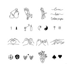 various handwritten tattoos on a white background