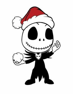 a cartoon skeleton wearing a santa hat and holding his arms up in the air with one hand