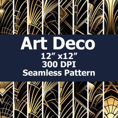 art deco seamless pattern in gold and black with the words'art deco '