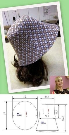 an image of a woman's hat and sewing pattern on the back of her head