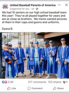 the baseball team is wearing blue caps and gowns