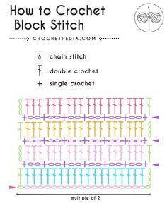 how to crochet block stitch with instructions for the chain and double crochet