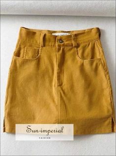 Yellow Mustard  Corduroy side Split Cord Mini Skirt with under Shorts detail Pencil Decoration, Strawberry Shortcake Outfits, Cord Mini Skirt, Mustard Skirt, Empire Pattern, Witchy Style, Imperial Fashion, Yellow Mini Skirt, Mini Rock