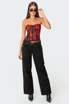 Sia Low-Rise Cargo Pants – edikted Low Rise Cargo Pants, Red Corset Top, Mesh Corset, Red Corset, Strapless Bustier, Celebrity Style Red Carpet, Swimwear Dress, Bustier Top, Military Fashion