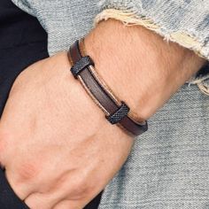 Personalized Minimalist Black Leather Bracelet with Magnetic Clasp - Engraved - Braided Leather - Hidden Message - Gift For Him Personalised Black Leather Mens Bracelet - Engraved Name Jewellery For Men These wish bracelet make a super cute gift for your boyfriend/girlfriend or as a special little gift. 🔆 Cord is made of Genuine Leather. 🔆 Size and Measurement  Bracelet Length : 8.27'' (21cm) Bracelet Width   : 0.6'' (1.5cm) Thickness.          : 0.12'' (0.3cm) *Tips for maintenance of your Je Brown Leather Bracelet With Black Band As Gift, Brown Jewelry With Black Band For Everyday Wear, Everyday Brown Bracelets With Black Band, Special Gift For Boyfriend, Leather Mens Bracelet, Boyfriend Bracelet, Man Bracelet, Jewellery For Men