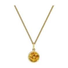 Handcrafted 1.50 Carats Yellow Sapphire 18 Karat Yellow Gold Pendant Necklace. The 7mm natural stone is set in our iconic hand pierced gold lace to let the light through. Our pendants are the ideal gift. Here presented on our finely knitted gold chains. Chain is included in the price, its length is 17 inches adjustable at 16 inches. Pendant measures 8mm diameter. Choose from our selection of precious stones and fine gems to fit ones birthstone or favorite color. Our lace on the reverse allows na