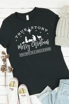 This shirt is a best seller throughout the holidays. Lightweight and super soft, this shirt offers a comfortable fit for effortless style. True Story Christmas Shirt, Christmas Cricut Shirts, Crucit Ideas, Mimi Shirts, Christmas Shirts Vinyl, Christian Shirts Designs, Funny Gifts For Women, Reunion Shirts, Christmas Tee Shirts