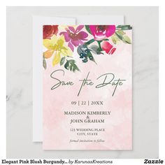 save the date card with watercolor flowers