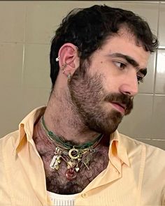 Mens Piercings Aesthetic, Moustache Aesthetic, Guys Ear Piercings, Men's Piercings, Mustache Men, Oc Face, Diy Clothes Design, Moustaches, Hair Reference