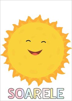 a smiling sun with the word soarelle on it's face and words below