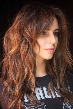 Long Layered Haircut With Side Bangs #haircutswithbangs #haircuts #longhaircut #auburnhighlights #layeredhair Shag Hairstyle, Long Shag Hairstyles, Long Shag Haircut, Long Shag, Thick Hair Cuts, Shaggy Haircuts, Shag Hairstyles, Shag Haircut, Haircuts For Long Hair