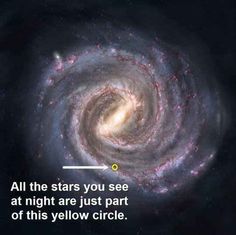 the spiral galaxy is shown with an arrow pointing to it