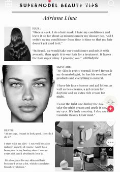 Adriana Lima Hair, Model Beauty Secrets, Acne Free Skin, Acne Free, Care Aesthetic, Etiquette And Manners, Model Lifestyle, Model Beauty, Glass Skin