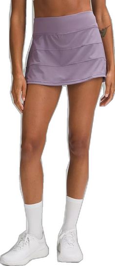 Purple Skort With Built-in Shorts, Short Sports Skirt, Spring Athleisure Lined Skirt, Casual Fitted Lululemon Skort, Spring Athleisure Lined Mini Skirt, Fitted Lululemon Bottoms For Summer, Short Sports Skirt For Spring, Sports Mini Skirt For Spring, Sporty Skirt With Short Inseam For Spring