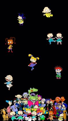 the cartoon characters are all grouped together in an image that appears to be pixelated