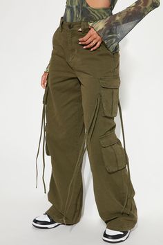 Available In Orange And Olive. Wide Leg Fit Zipper & Button Front Closure Functional Side Cargo Pockets Functional Front Pockets Non-Stretch Twill 33" Inseam 98% Cotton 2% Spandex Imported | Golden Hour Wide Leg Cargo Pant in Olive Green size Large by Fashion Nova Olive Green Cargo Pants, Wide Leg Cargo Pants, Metallic Jeans, Green Cargo Pants, Green Cargo, Concert Fits, 60 Fashion, Cardigan Sweater Dress, Blazer And Shorts