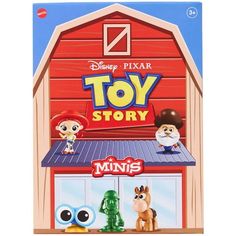 the dvd cover for toy story minis is shown in front of a red barn