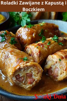 some food on a plate with sauce and parsley