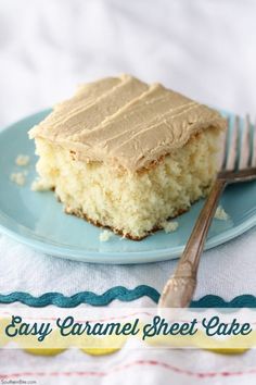 a piece of cake sitting on top of a blue plate next to a silver fork