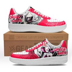 Spider Gwen Spider-Verse Custom Air Sneakers PT18-Gear Wanta Akatsuki Itachi, Naruto Shoes, Itachi Akatsuki, Air Sneakers, Air Force Shoes, Anime Shoes, Style Anime, Exclusive Shoes, Style Japonais