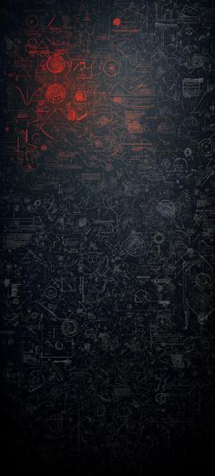 an abstract black and red wallpaper with many different types of objects on it's surface