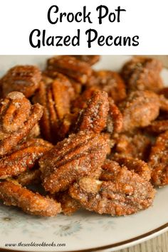 crock pot glazed pecans on a plate