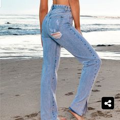 Bleach Wash Slip Hem Jeans Chic Beach Jeans, Blue Denim Jeans For Vacation, Blue Jeans For Spring Vacation, Leopard Pants, Ripped Mom Jeans, Distressed Mom Jeans, Hem Jeans, High Rise Mom Jeans, Bleach Wash