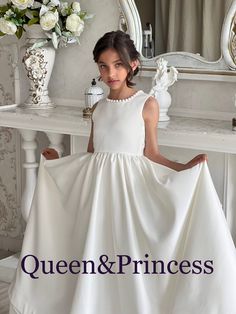 "This dress is perfect for birthday, wedding, first communion, baptism, dancing and family photos. Color: Ivory Black White Dusty rose Please check the measurements before placing your order. MEASUREMENT Size 1 Height 86cm / 33.8inch Chest 52cm / 20.5inch Waist 50cm / 19.6inch Size 2 Height 92cm / 36.2inch Chest 54cm / 21.3inch Waist 51cm / 20inch Size 3 Height 98cm / 38.5inch Chest 55cm / 21.7inch Waist 52cm / 20.5inch Size 4 Height 104 cm / 41 inches Chest 57cm / 22.4inch Waist 54cm / 21.2inch Tutu Flower Girl Dress, Ivory Girls Dress, Satin Flower Girl Dress, Flower Girl Dresses Tutu, First Communion Dress, Girls White Dress, Elegant Girl, Flower Girl Tutu, Communion Dresses