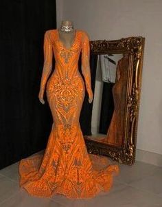 Long Sleeve Mermaid Prom Dress, Orange Prom Dresses, Long Sleeve Evening Gowns, Sleeves Women, Prom Girl Dresses, Mermaid Evening Gown, Senior Prom Dresses, Long Sleeve Evening Dresses, Cute Prom Dresses