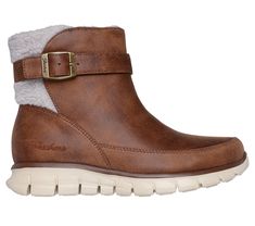 Stay warm and cozy this season in Skechers Synergy - Diva Lane. This zippered high-top sneaker boot features a 3M Scotchgard treated vegan leather upper with faux-shearling shaft detail and buckled wrap strap, a Warm Tech Memory Foam insole, and an anti-slip traction outsole. | Skechers Women's Synergy - Diva Lane Sneaker | Medium Width | Treated with 3M Scotchgard to resist water and stains | Warm Tech Memory Foam cushioned comfort insole is designed to retain body heat | Anti-slip traction outsole under wet and dry conditions | Crafted with 100% vegan materials | Vegan leather upper with faux-shearling shaft detail and buckled wrap strap | High-top sneaker boot with side-zip closure | 1 1/4-inch heel height | Skechers Lane Boots, Summer Clearance Sale, Summer Clearance, Wide Shoes, Skechers Women, 4 Inch Heels, Body Heat, Brown Fashion, Shopping Hacks