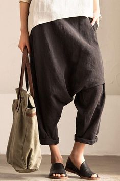 Gray Art Causal Cotton Linen Trousers Women Clothes K2237A Linen Trousers Women, Trousers Women Outfit, Plus Size Harem Pants, Cotton Linen Trousers, Linen Harem Pants, Gray Art, Cotton Harem Pants, Robes Vintage, Harem Pants Women