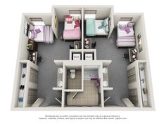 an overhead view of a two bedroom apartment