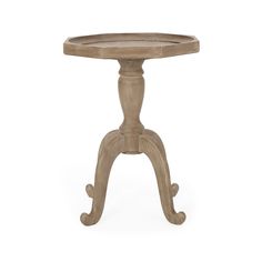 a small wooden table with an oval top and two legs on the base, sitting against a white background