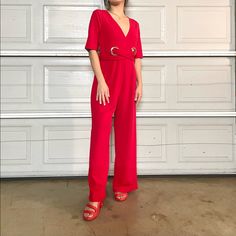 Brand New With Tags. Spring Red Pantsuit For Night Out, Red Pantsuit For Spring Night Out, Red Summer Workwear Pantsuit, Black Lace Jumpsuit, Black Strapless Jumpsuit, Purple Romper, Leopard Print Jumpsuit, Off Shoulder Romper, Strapless Romper