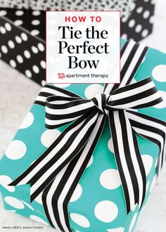 how to tie the perfect bow on a gift box with black and white polka dots