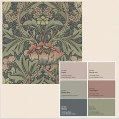 an image of a wallpaper with flowers and leaves in shades of grey, green, pink