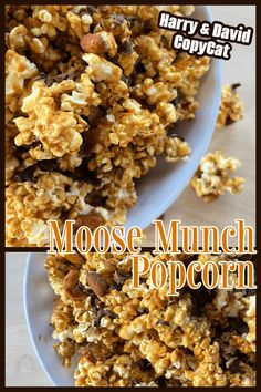 the cover of harry and david's copycat moose munch popcorn is shown