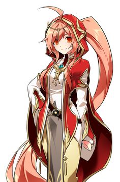 an anime character with long hair and red cape