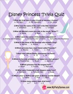 the disney princess trivia quiz is shown in purple and white checkerboard background