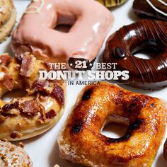 the 24 best donut shops in america cover shows various types of doughnuts