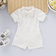 Shirt Jumper Outfit, Suspender Shorts, Gentleman Outfit, Baptism Outfit, Bowtie And Suspenders, Suspender Pants, Tuxedo Style, Cotton Romper, Baby Outfits Newborn