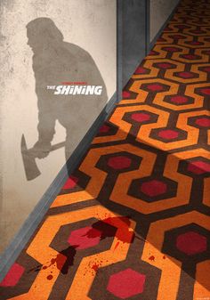 an image of the shining movie poster with blood on the floor next to it's shadow