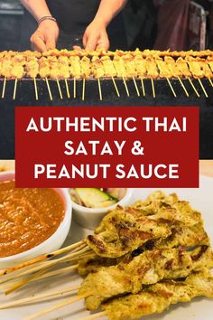 authentic thai satay and peanut sauce on skewers