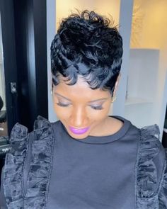 Fantasia Short Hairstyles, Pixie Mohawk, Diy Hair Wig, Finger Waves Short Hair, Edgy Hairstyles, Black Hair Short Cuts, Black Hair Updo Hairstyles, Wavy Pixie