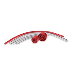 three red hoses and two white tubes on a white background