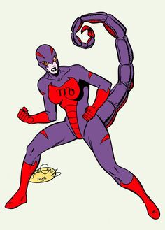 a drawing of a man in a purple and red suit playing with a frisbee